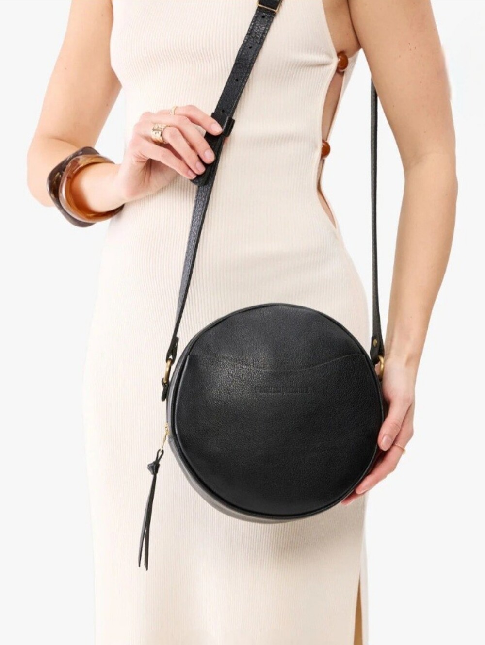 Portland Leather Black Circle Crossbody Purse
